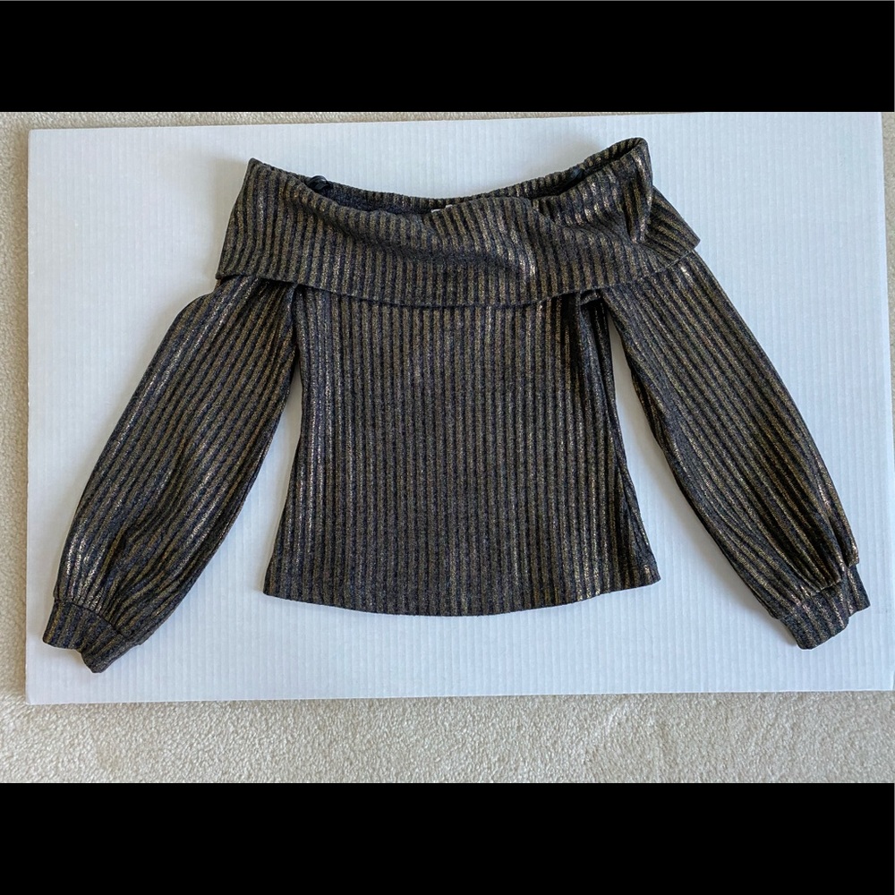 BCBGeneration Metallic-Stripe Off the Shoulder top
